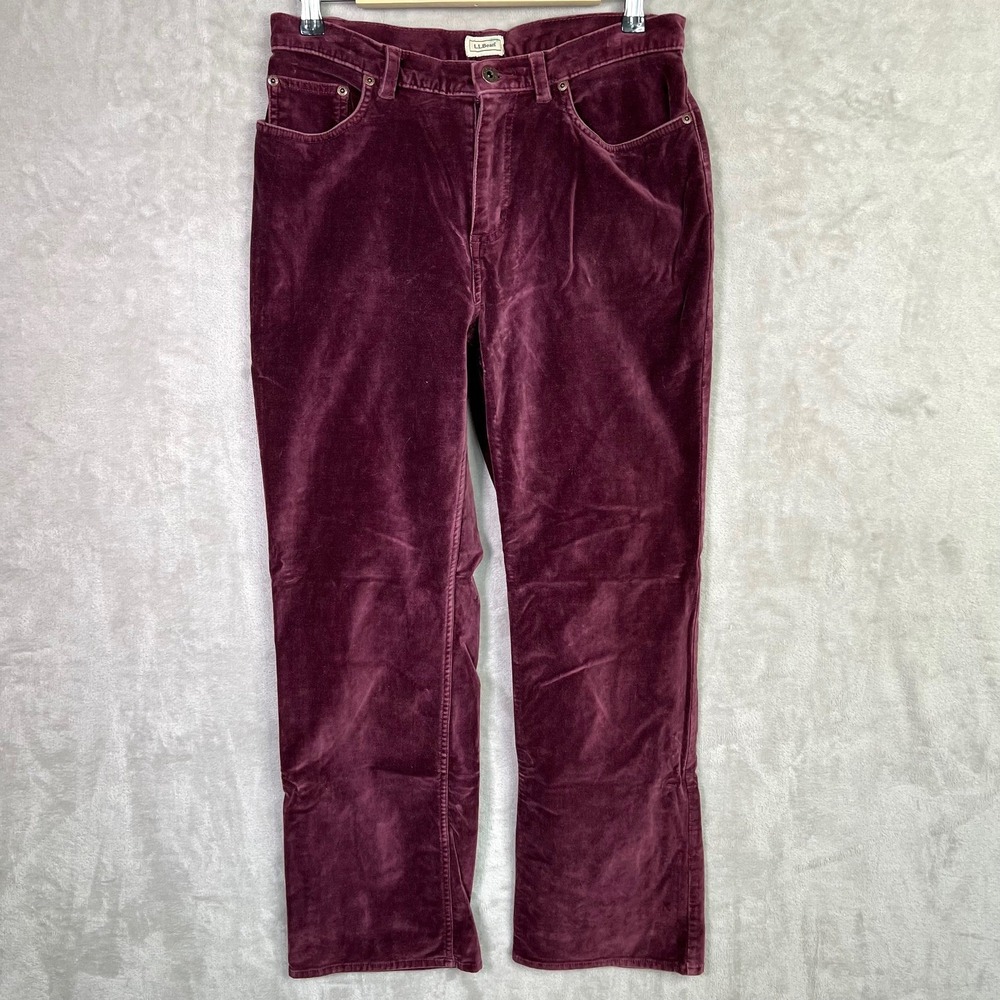 L.L. Bean Pants Womens 8 Reg Purple Wine Velvet Straight Leg Mid Rise Pockets